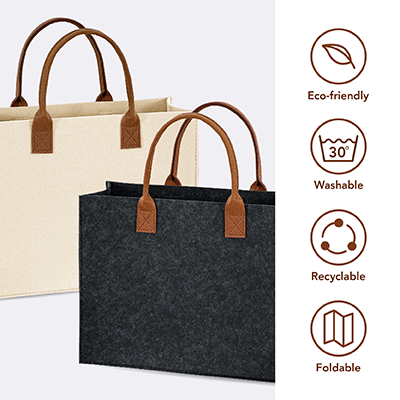 URBAN Felt Tone Tote Bag 300mm (L) × 400mm (W) × 130mm (D) - Dark Grey