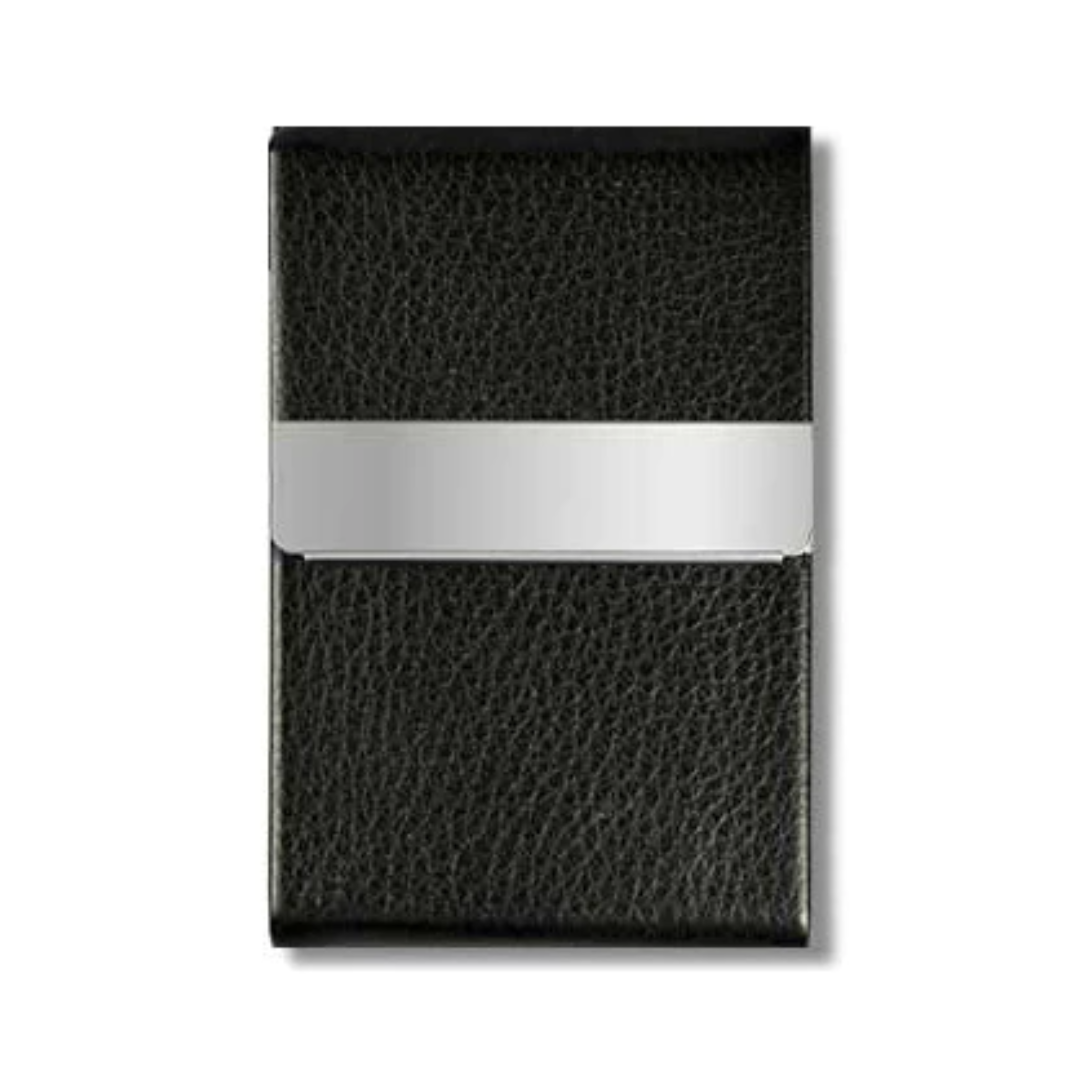 Leather Texture PU Stainless Steel Business Card Holder - Black