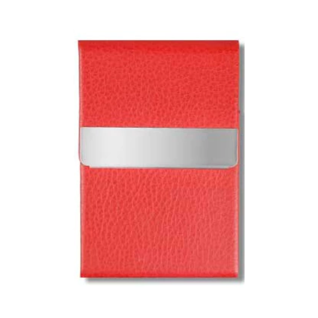 Leather Texture PU Stainless Steel Business Card Holder - Red