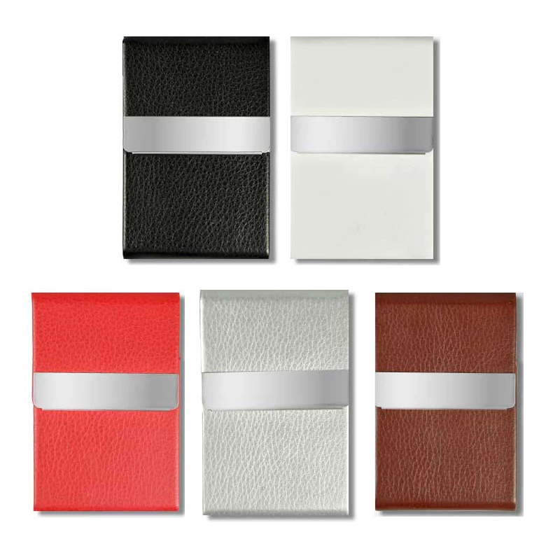 Leather Texture PU Stainless Steel Business Card Holder - Red