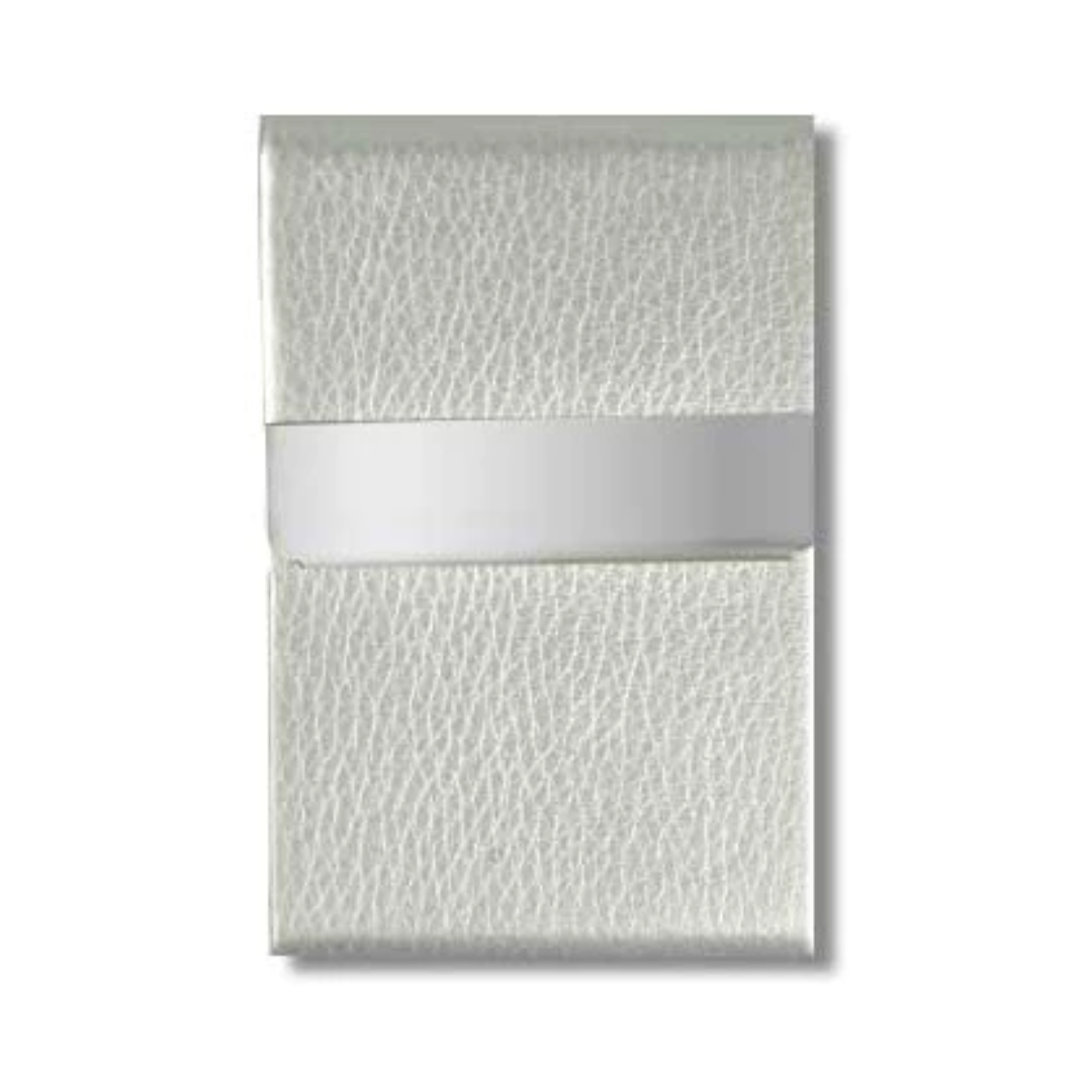 Leather Texture PU Stainless Steel Business Card Holder - Silver