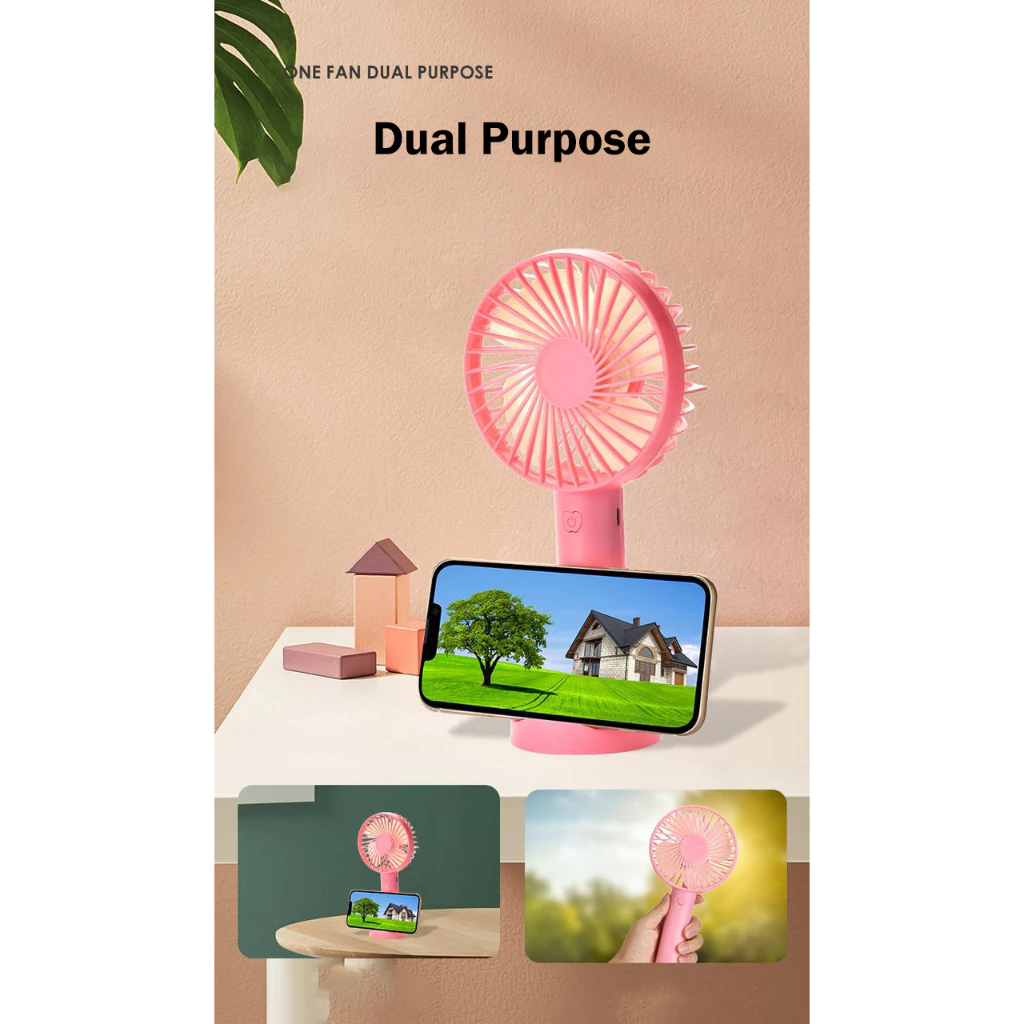 Portable 3-Speed Mini Fan – Handheld, Clip-On, USB Rechargeable - Pink