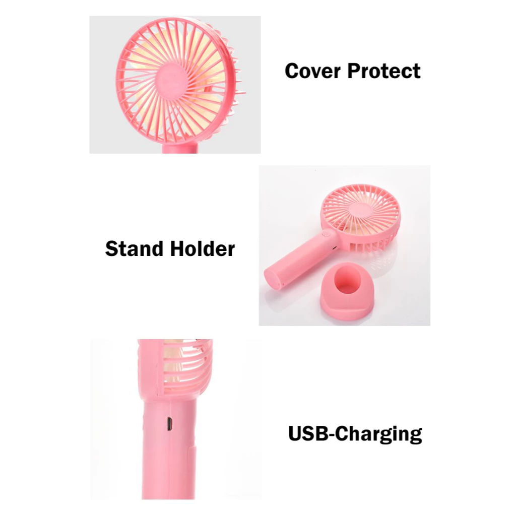 Portable 3-Speed Mini Fan – Handheld, Clip-On, USB Rechargeable - Pink