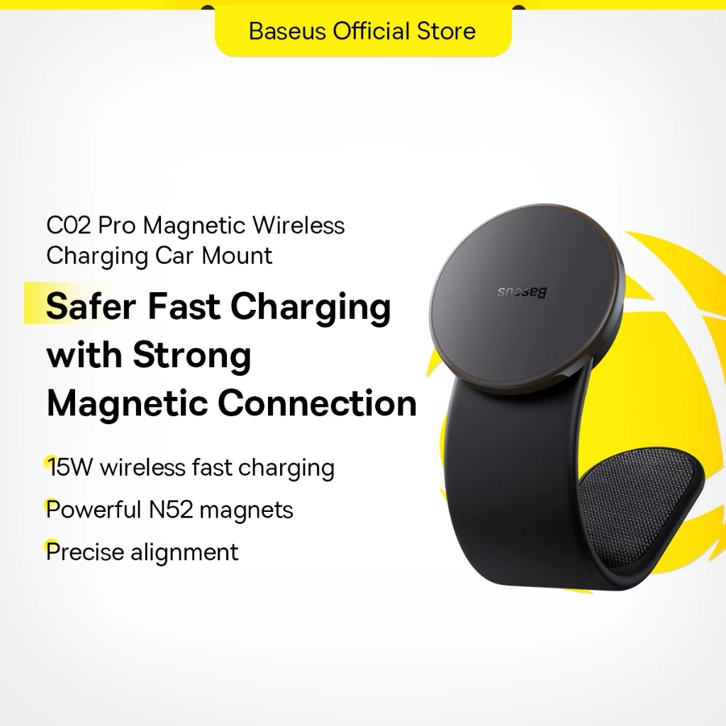BASEUS C02 Pro 15W Magnetic Wireless Car Charger – Foldable & Easy Mount
