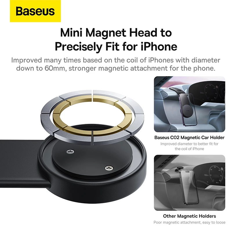 BASEUS C02 Pro 15W Magnetic Wireless Car Charger – Foldable & Easy Mount