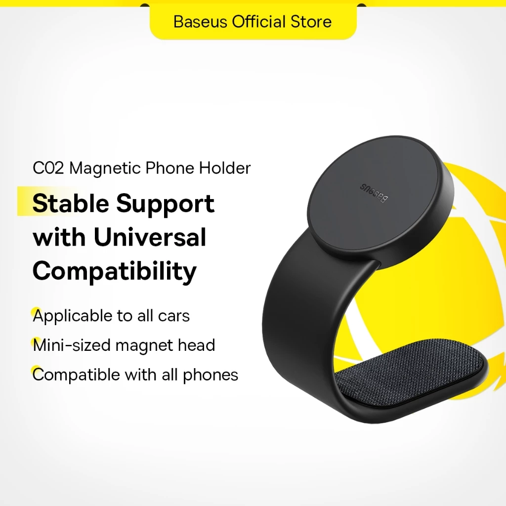 BASEUS C02 Magnetic Car Phone Holder – Easy Stick-On for Dashboard & Console