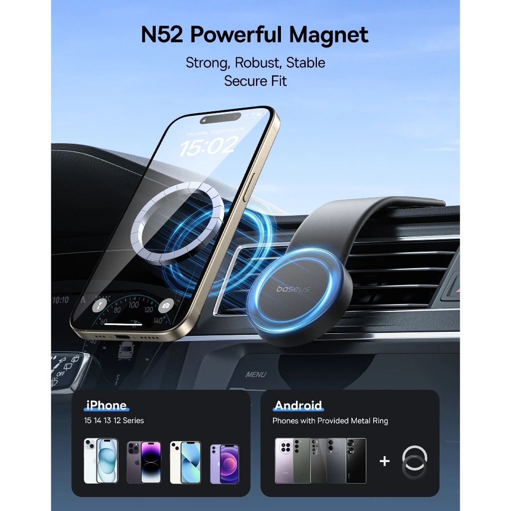 BASEUS C02 Magnetic Car Phone Holder – Easy Stick-On for Dashboard & Console