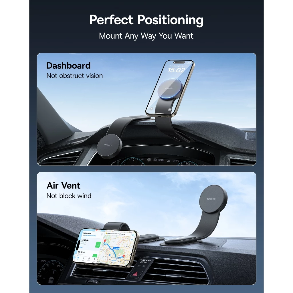 BASEUS C02 Magnetic Car Phone Holder – Easy Stick-On for Dashboard & Console