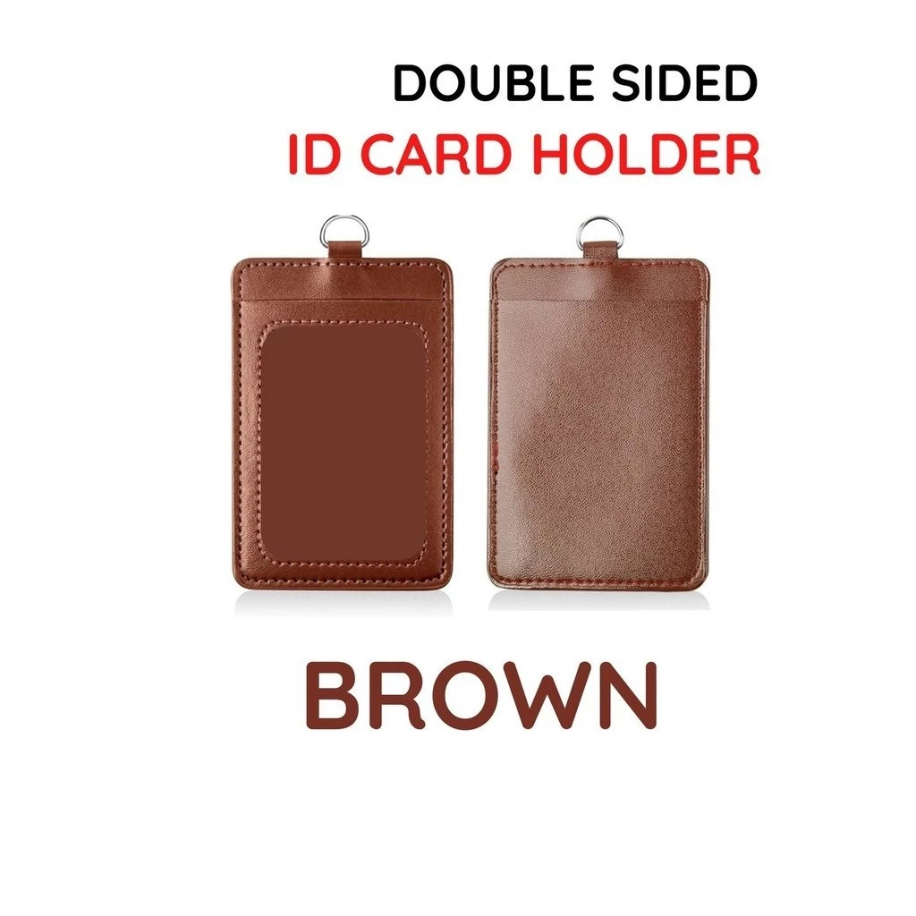 PU Leather Vertical ID Card Holder | Badge & Name Label Holder for School & Office Supplies | Double Side