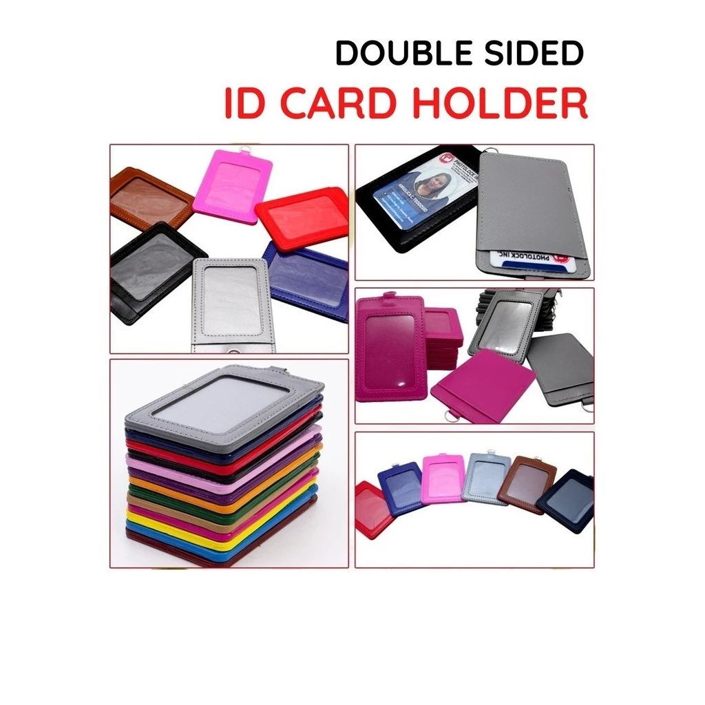 PU Leather Vertical ID Card Holder | Badge & Name Label Holder for School & Office Supplies | Double Side