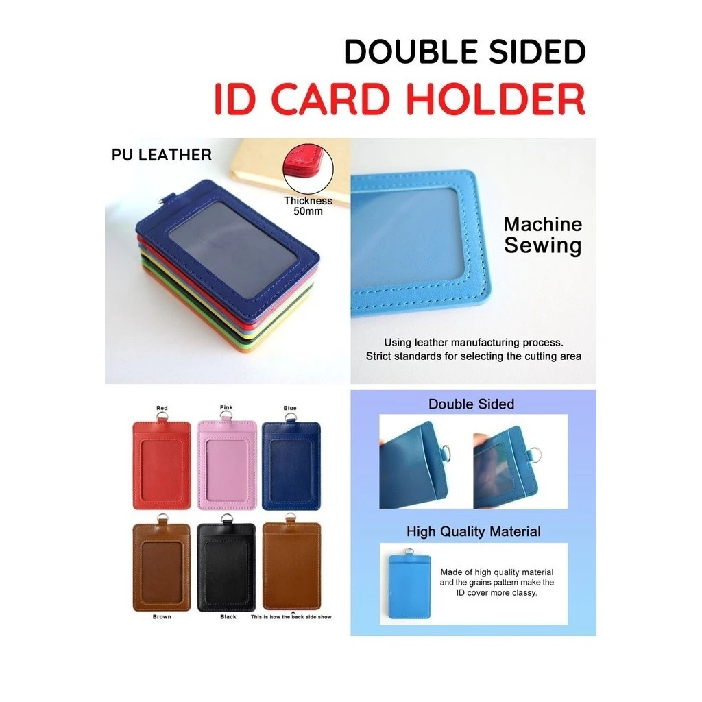 PU Leather Vertical ID Card Holder | Badge & Name Label Holder for School & Office Supplies | Double Side