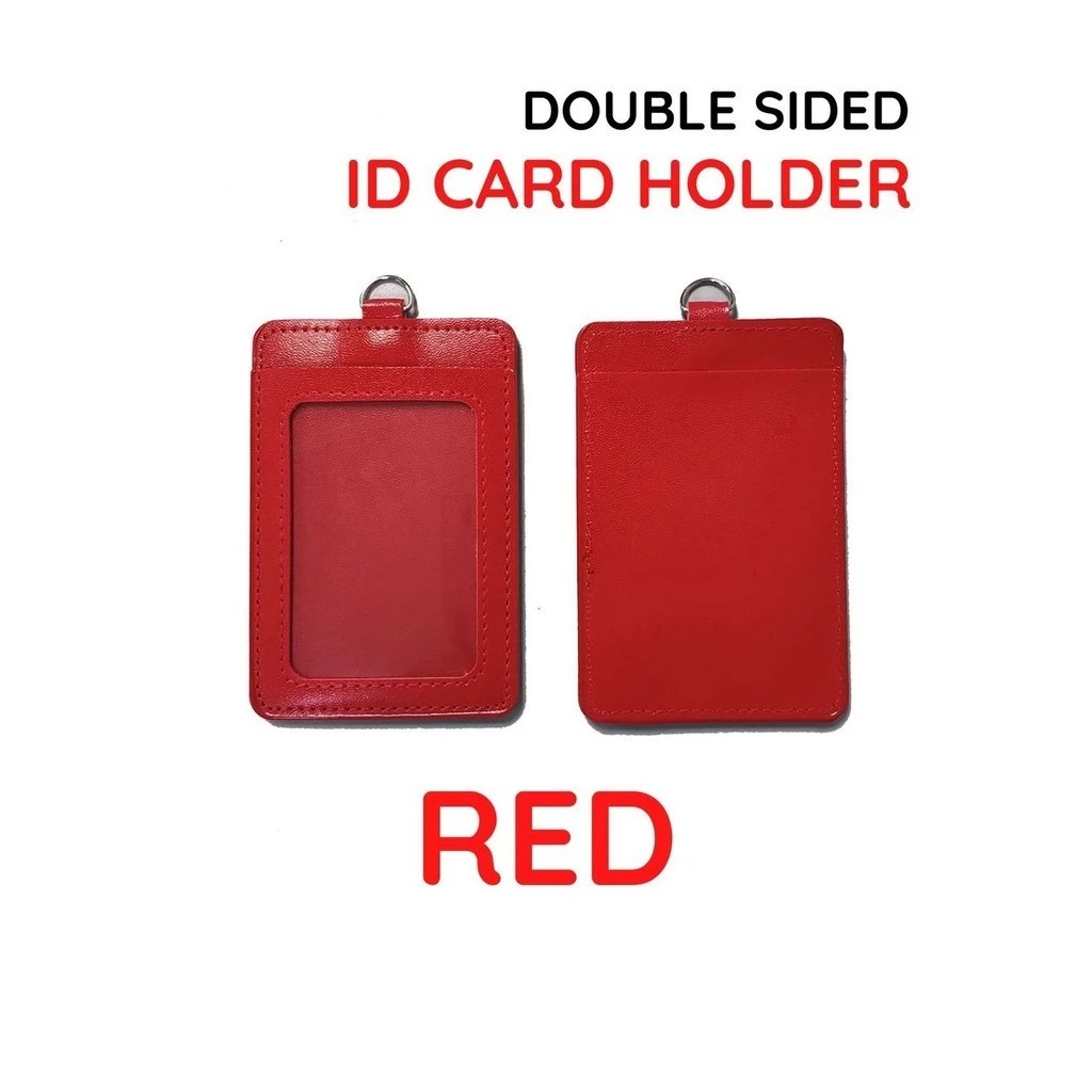 PU Leather Vertical ID Card Holder | Badge & Name Label Holder for School & Office Supplies | Double Side