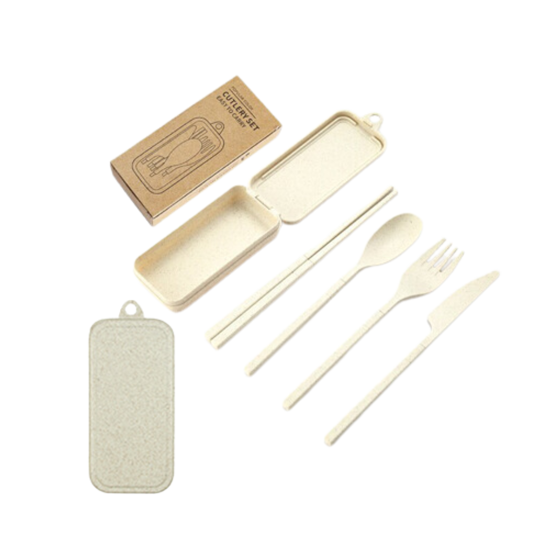 4-in-1 Colour Eco-Cutlery Set - Natural