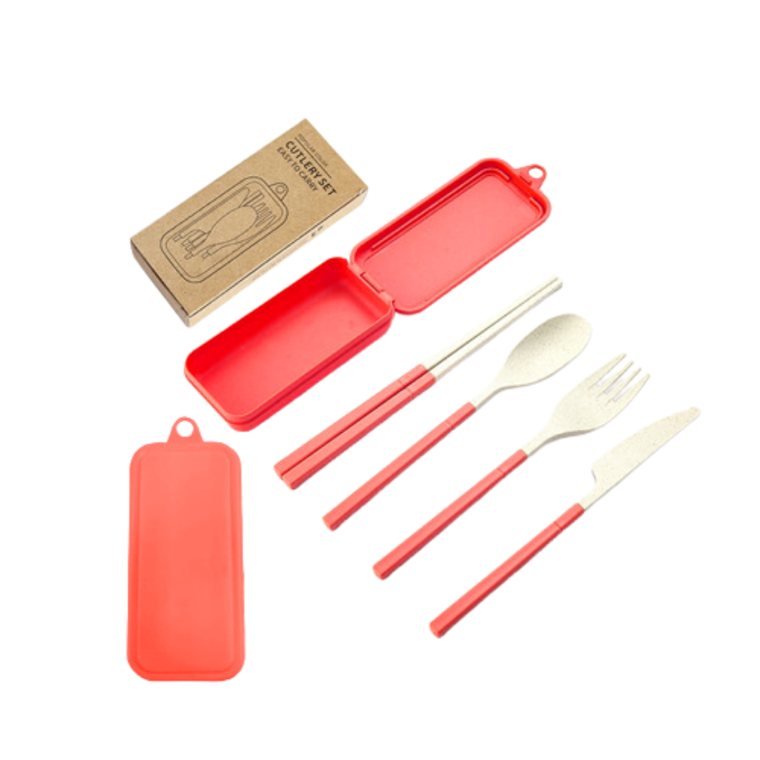 4-in-1 Colour Eco-Cutlery Set - Red