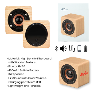 Mini Nelson Wooden Bluetooth Speaker – 400mAh Battery - Light Brown