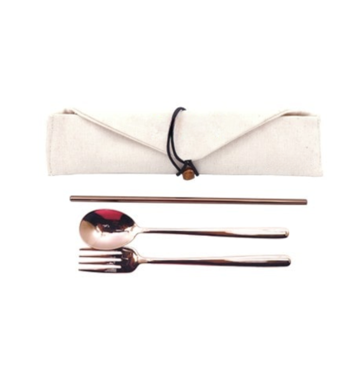 3-in-1 Rose Gold Cutlery and Straw Canvas Set