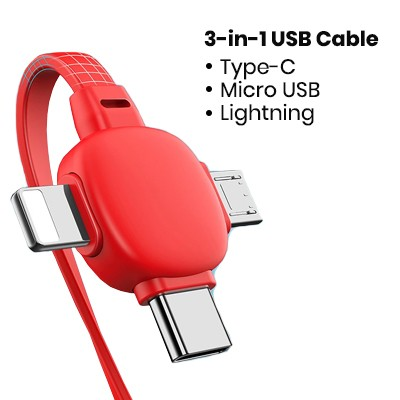 3-in-1 Retractable USB Fast Charging Cable – Compact & Tangle-Free