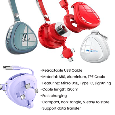 3-in-1 Retractable USB Fast Charging Cable – Compact & Tangle-Free