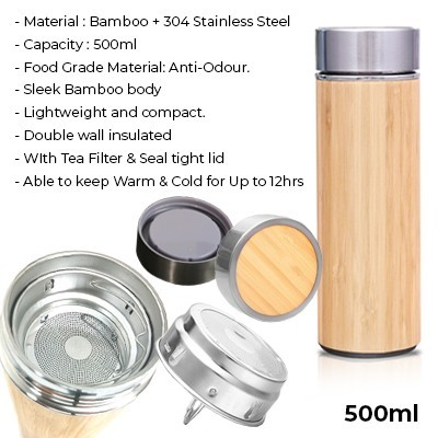 Bambu500 - Bamboo Premium Stainless Steel Thermos – 500ml