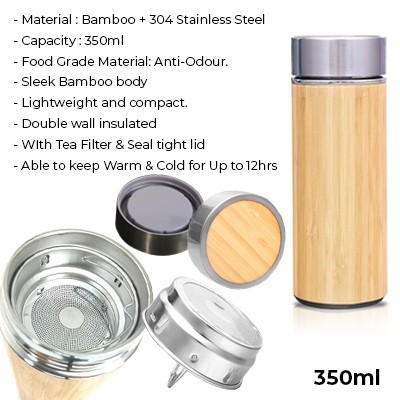 Bambu350 - Mini Bamboo Premium Stainless Steel Thermos – 350ml