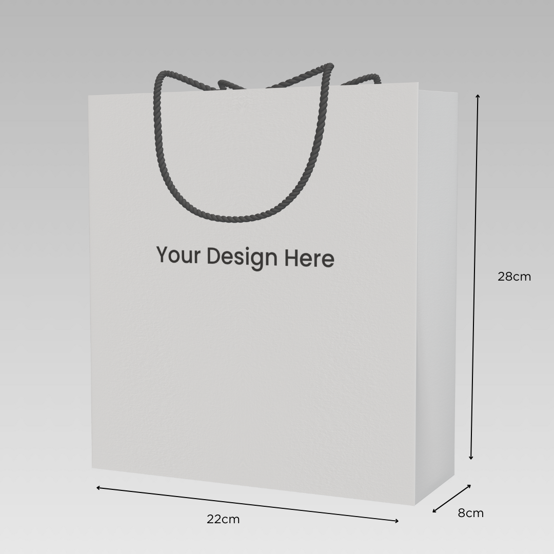Custom Paper Bag (Full Colour) MOQ 100 units, 22cm (L) x 28cm (H) x 8cm (W) Matt Lamination