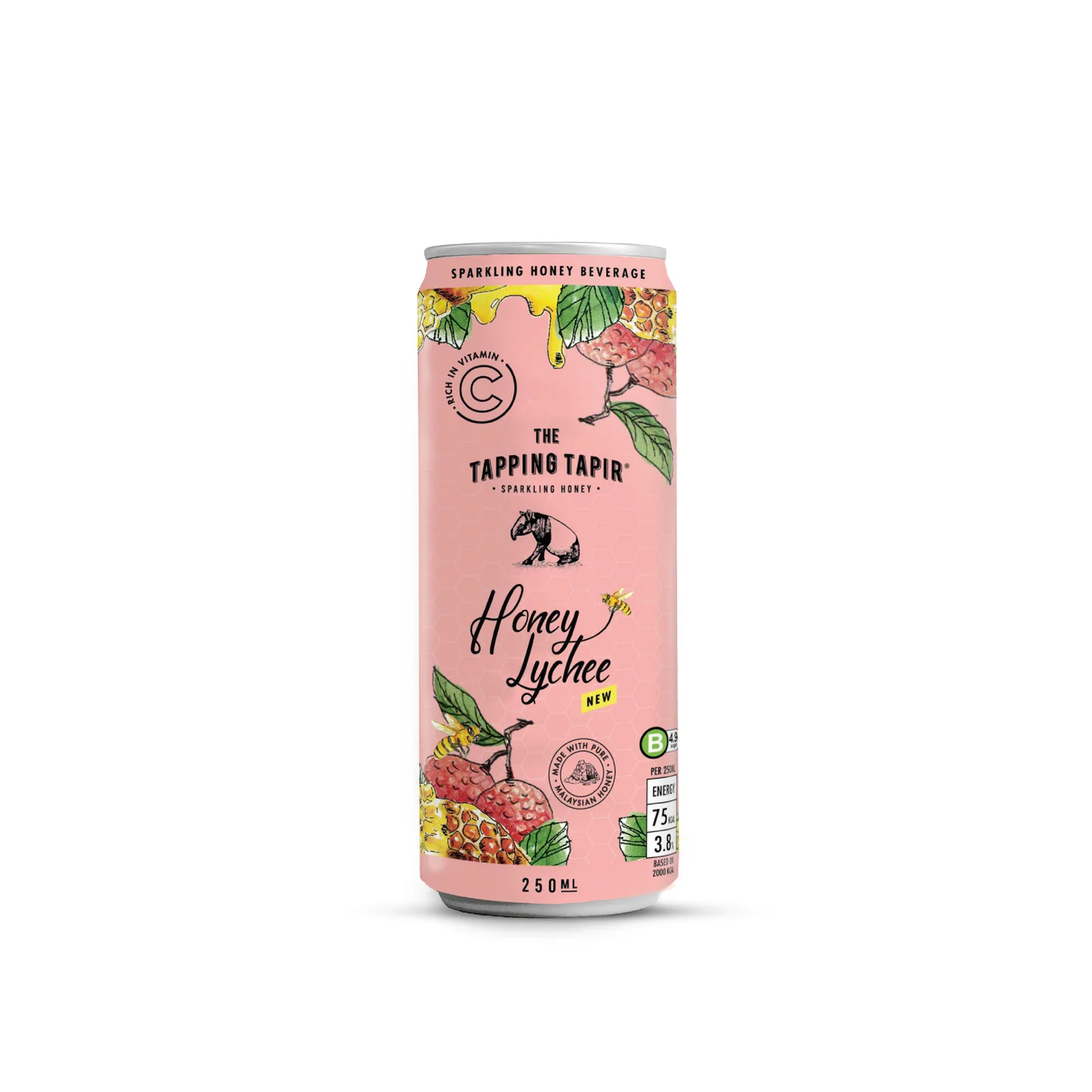 Honey Lychee Soda Drink - Less Sugar 250ml - The Tapping Tapir