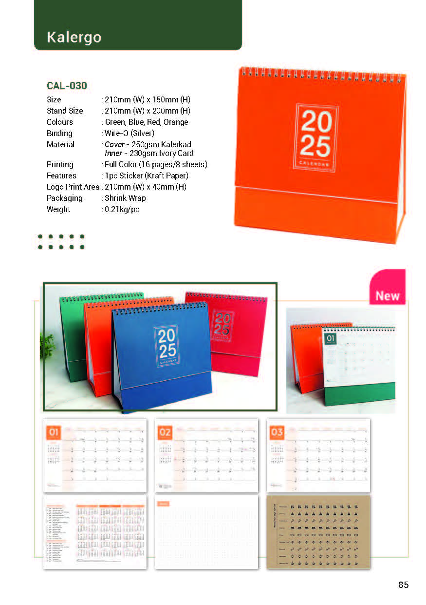 Kalergó - Minimalist Kraft Desk Calendar - Orange