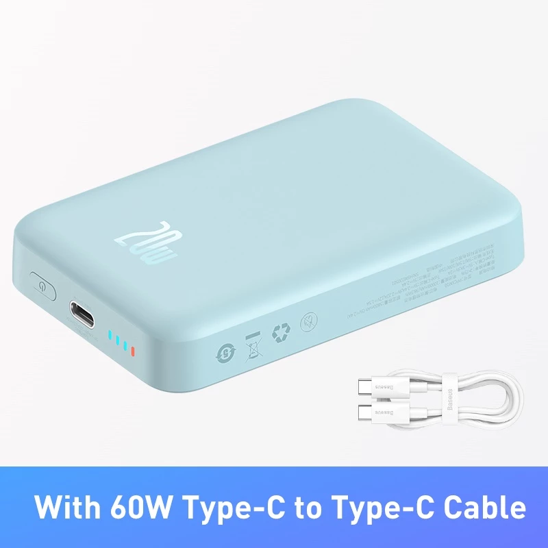 BASEUS 10000mAh Mini Magnetic Wireless Power Bank – Fast Charge & Auto-Wake for iPhone 12 Series and Above