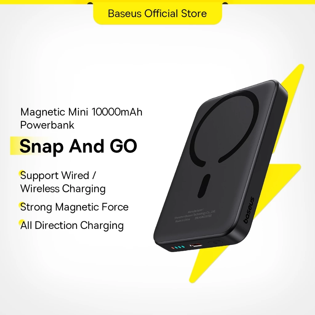 BASEUS 10000mAh Mini Magnetic Wireless Power Bank – Fast Charge & Auto-Wake for iPhone 12 Series and Above