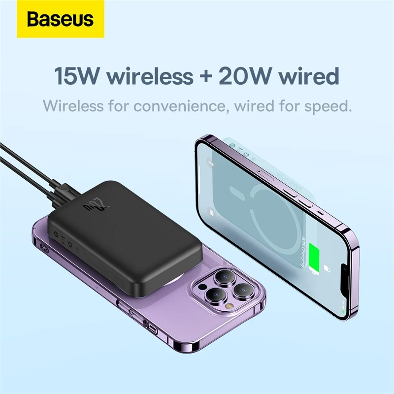 BASEUS 10000mAh Mini Magnetic Wireless Power Bank – Fast Charge & Auto-Wake for iPhone 12 Series and Above