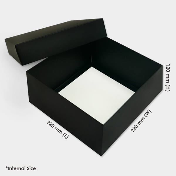 Square 350gsm Art card Top Bottom Box Matte Laminated (22cm x 22cm x 12cm) - Black