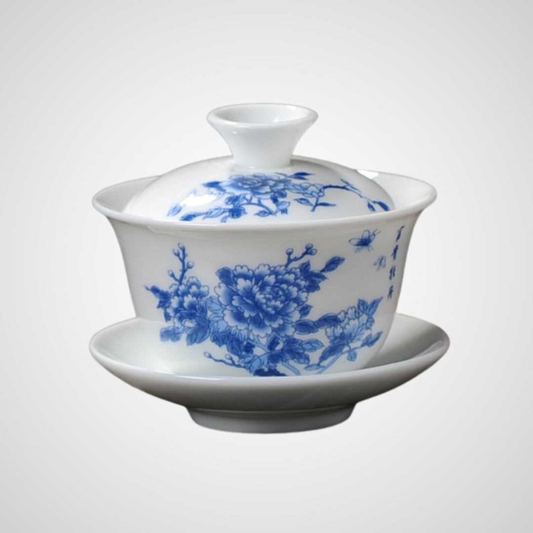 Chinese Traditional Tea Cup Set with Blue Floral Pattern (120ml)
