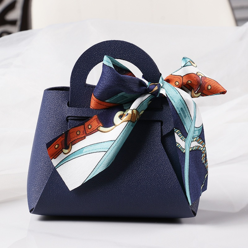 Dark Blue PU Leather Tote Doorgift Bag - 13*12*5.5cm