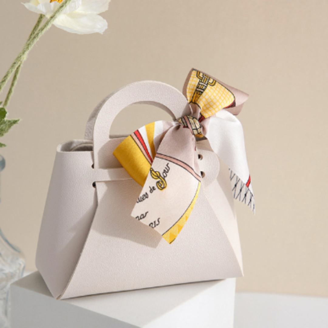 White PU Leather Tote Doorgift Bag - 13*12*5.5cm