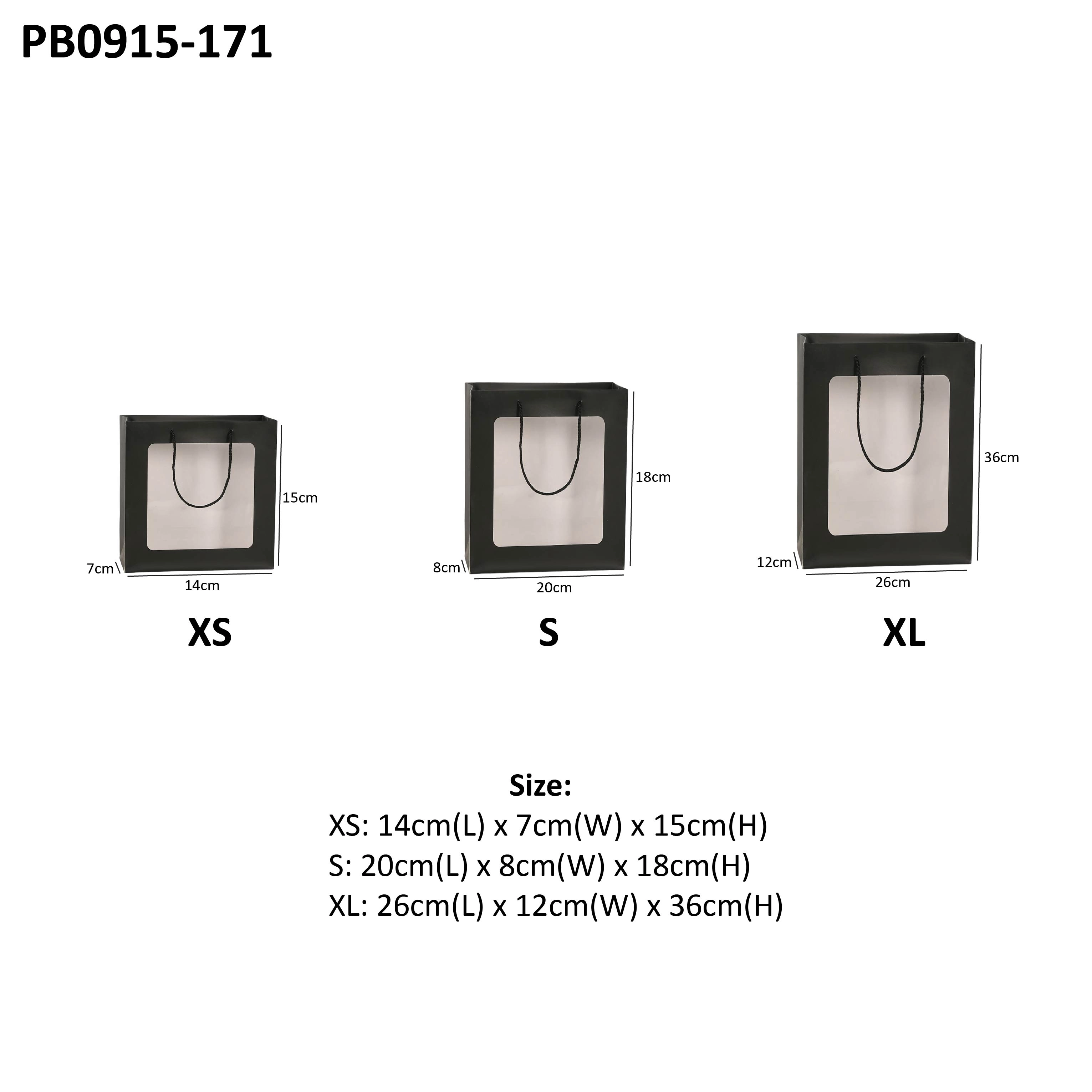Paper Bag with Window for Doorgift XS: 15cm x 14cm x 7cm Black