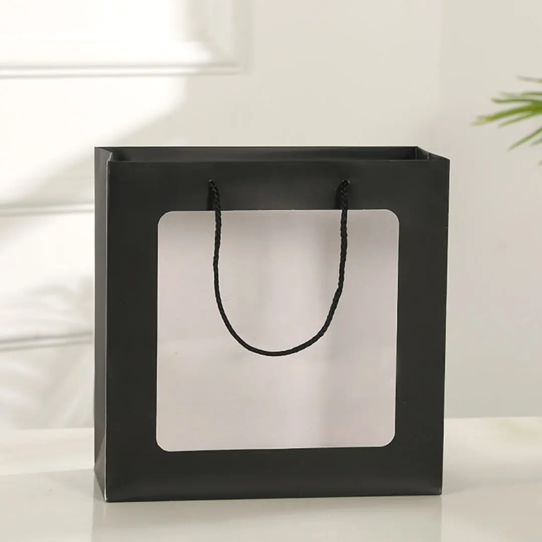 Paper Bag with Window for Doorgift XS: 15cm x 14cm x 7cm Black