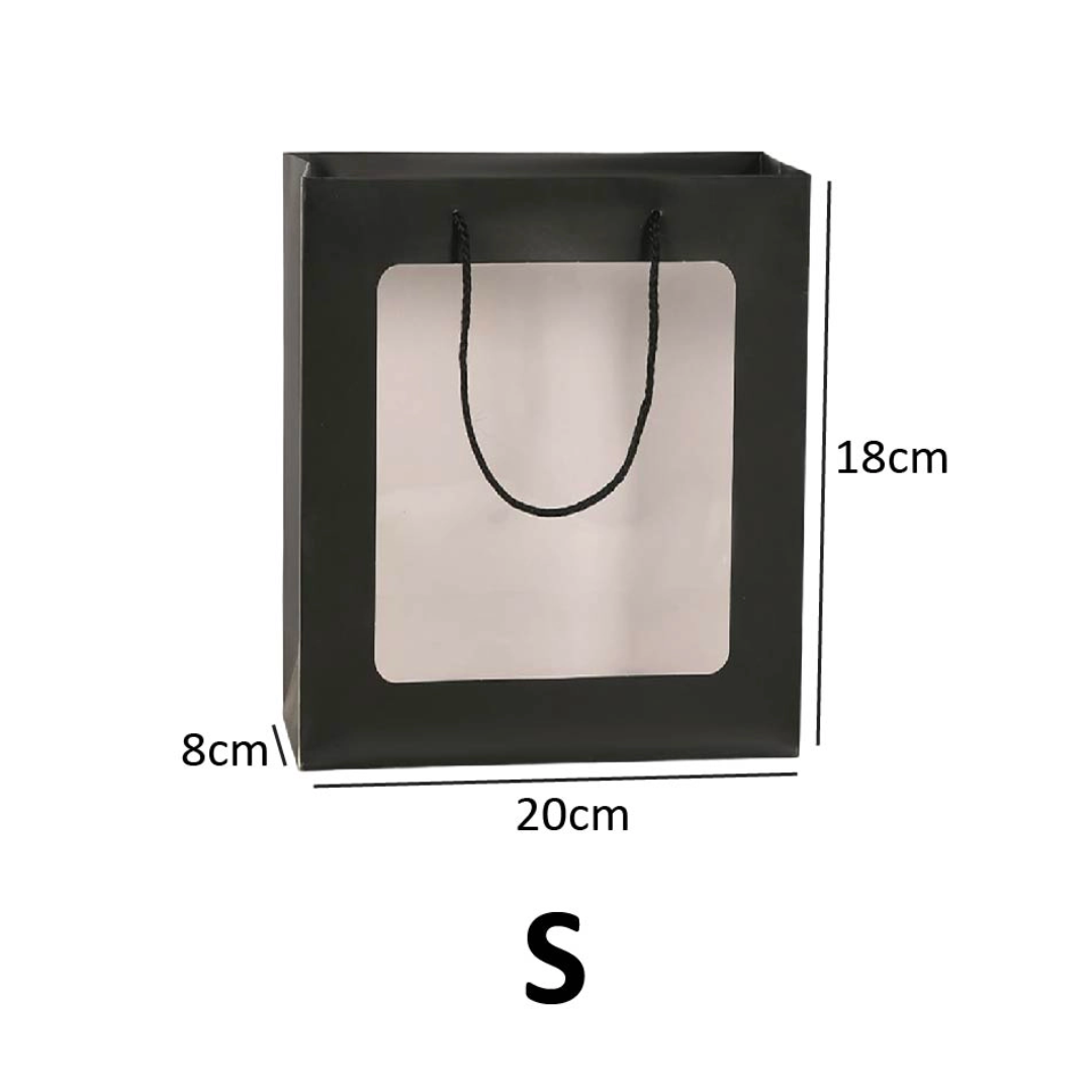 Paper Bag with Window for Doorgift S: 20cm x 18cm x 8cm Black
