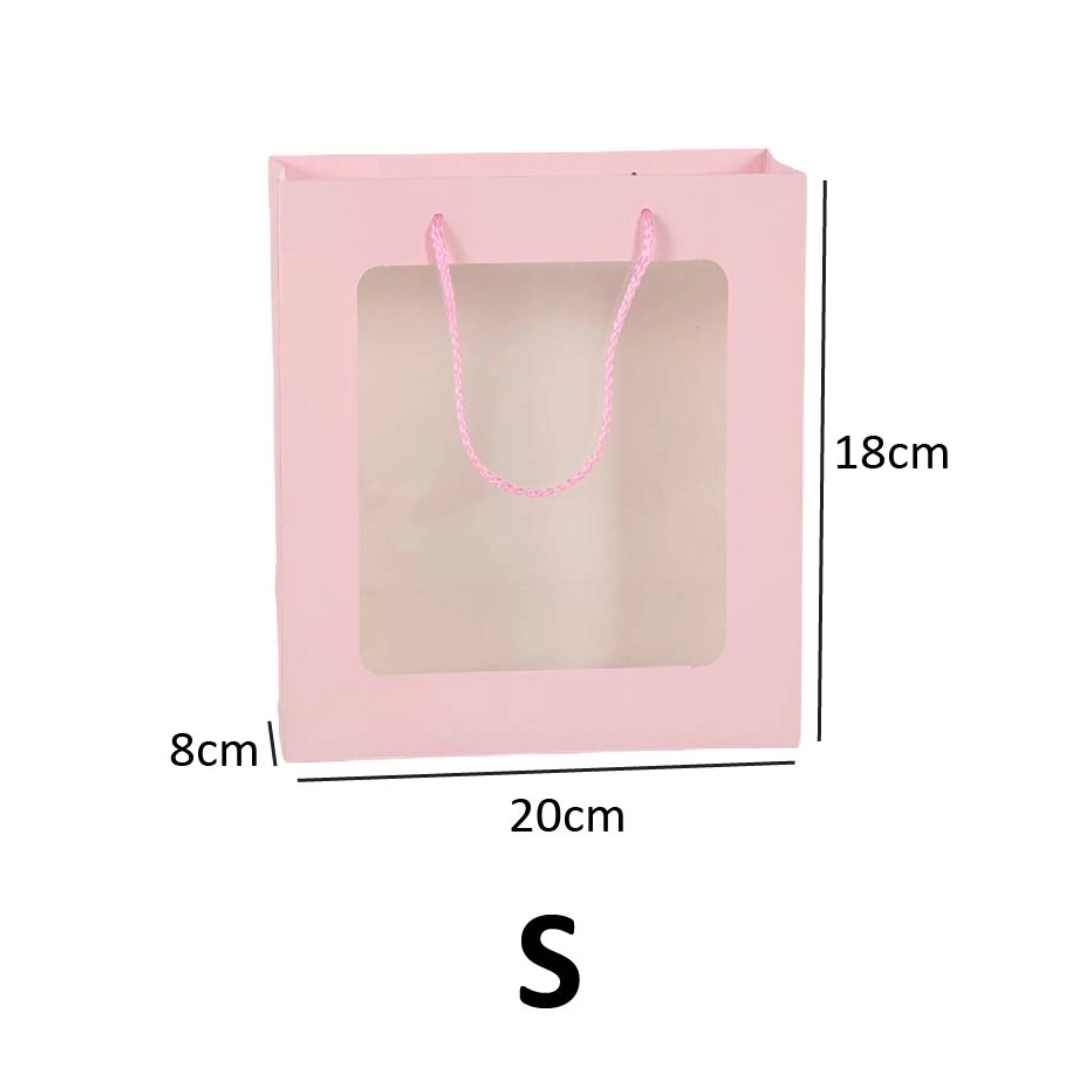 Paper Bag with Window for Doorgift S: 20cm x 18cm x 8cm Pink