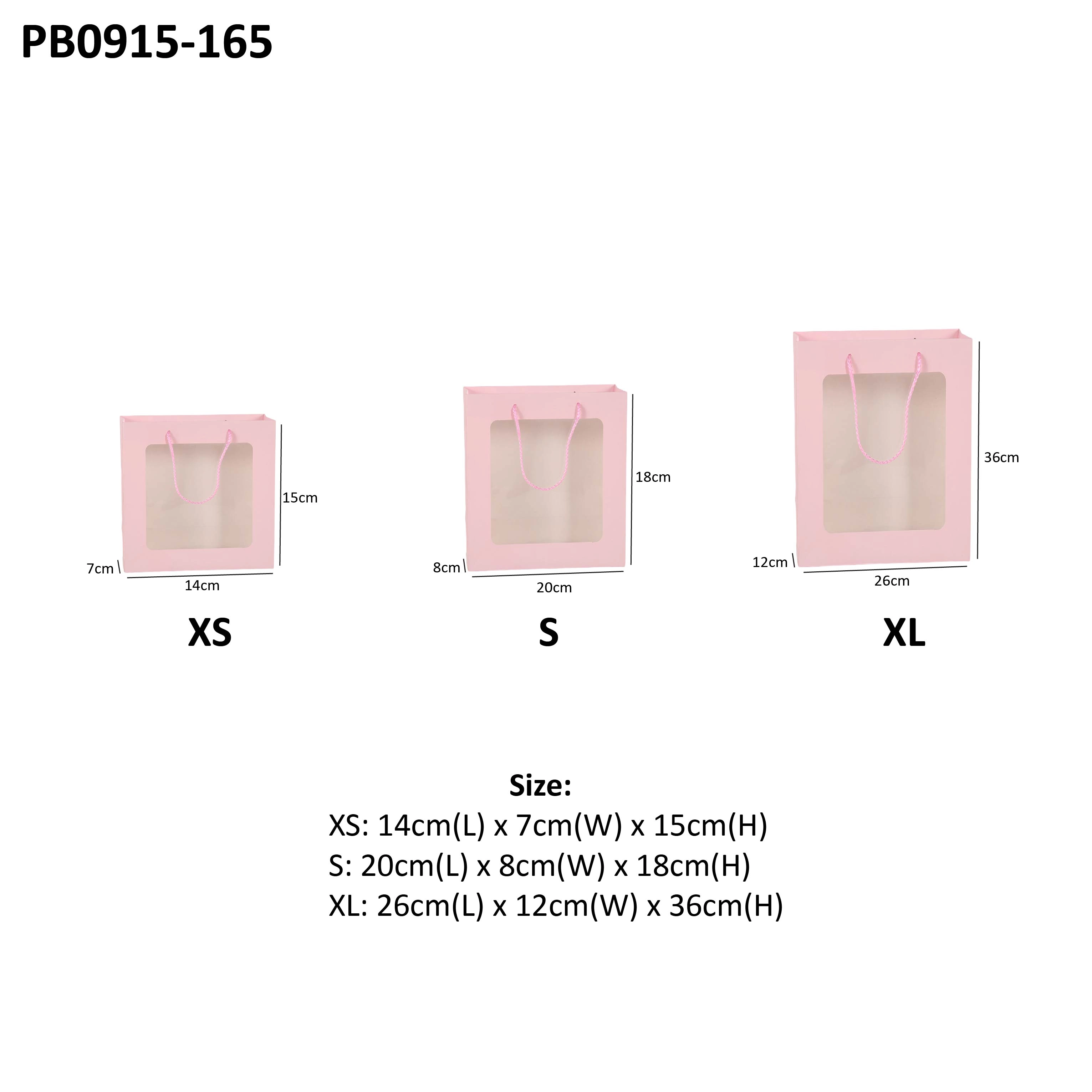 Paper Bag with Window for Doorgift S: 20cm x 18cm x 8cm Pink