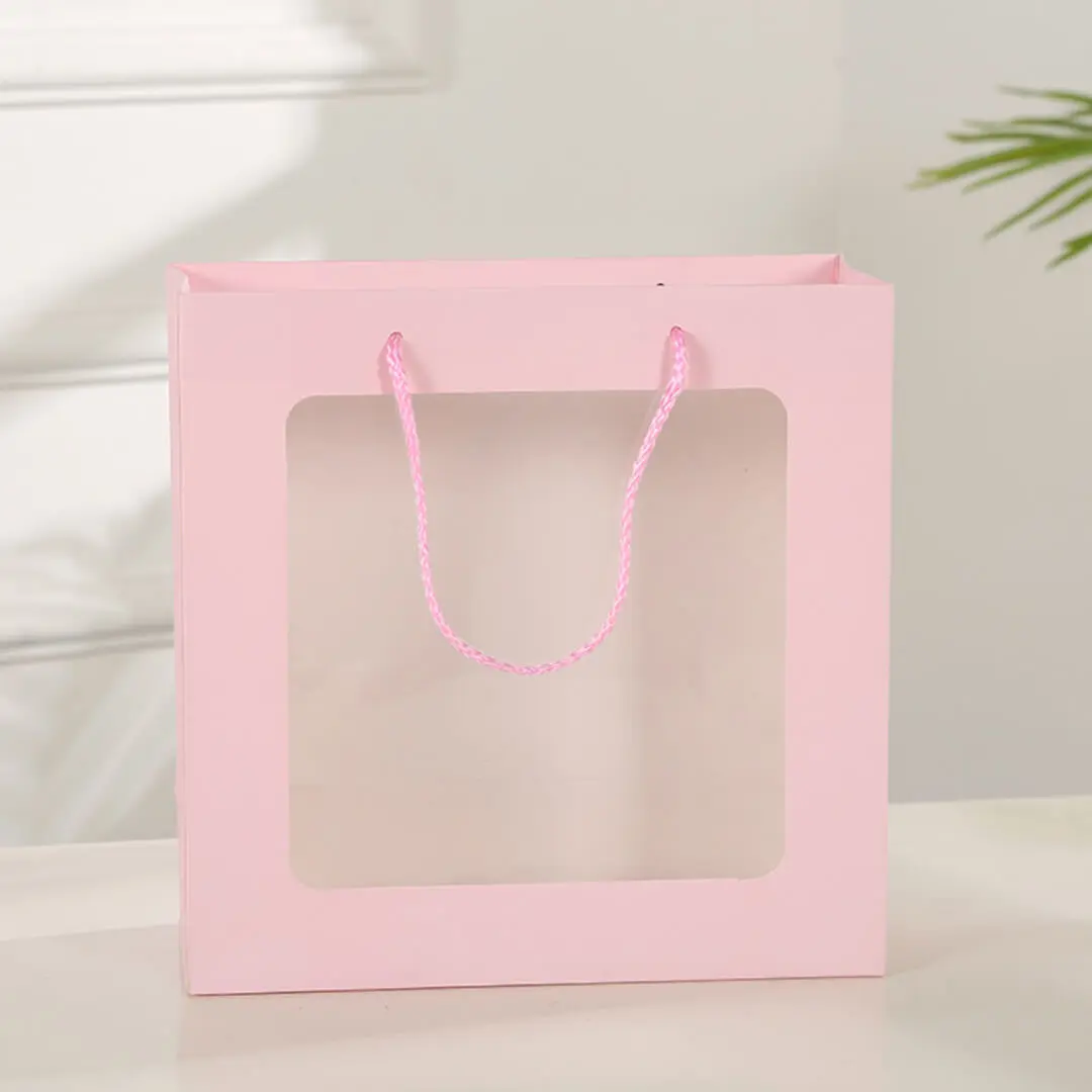Paper Bag with Window for Doorgift S: 20cm x 18cm x 8cm Pink