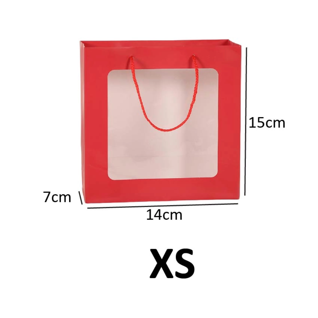 Paper Bag with Window for Doorgift XS: 15cm x 14cm x 7cm Red