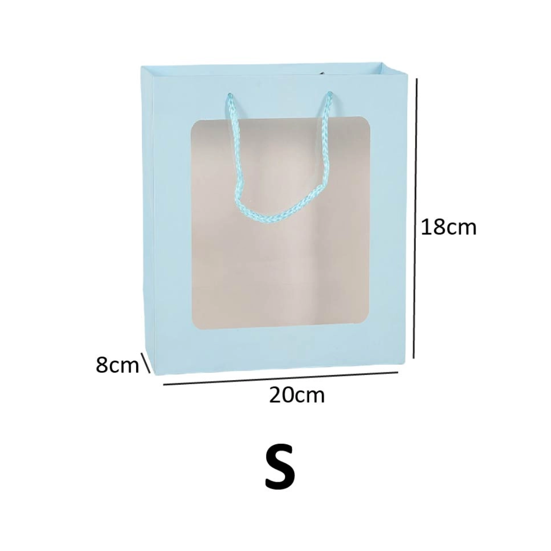 Paper Bag with Window for Doorgift S: 20cm x 18cm x 8cm Blue