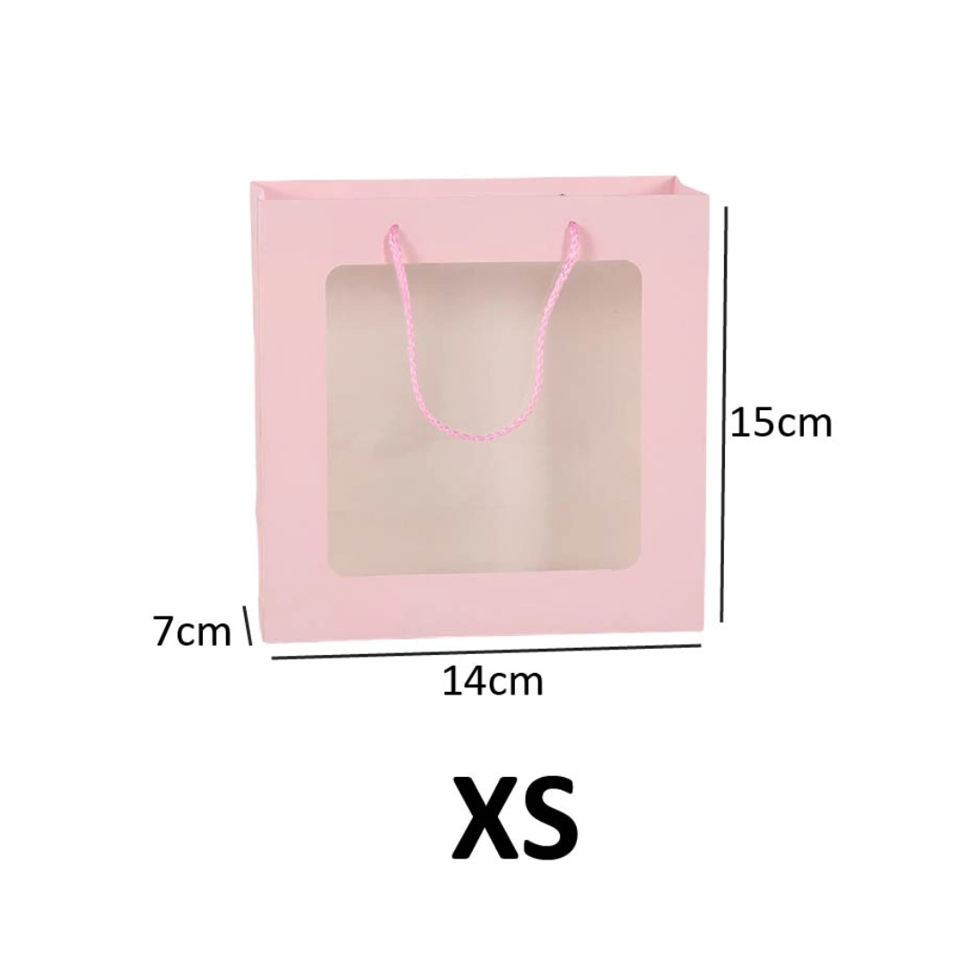 Paper Bag with Window for Doorgift XS: 15cm x 14cm x 7cm Pink