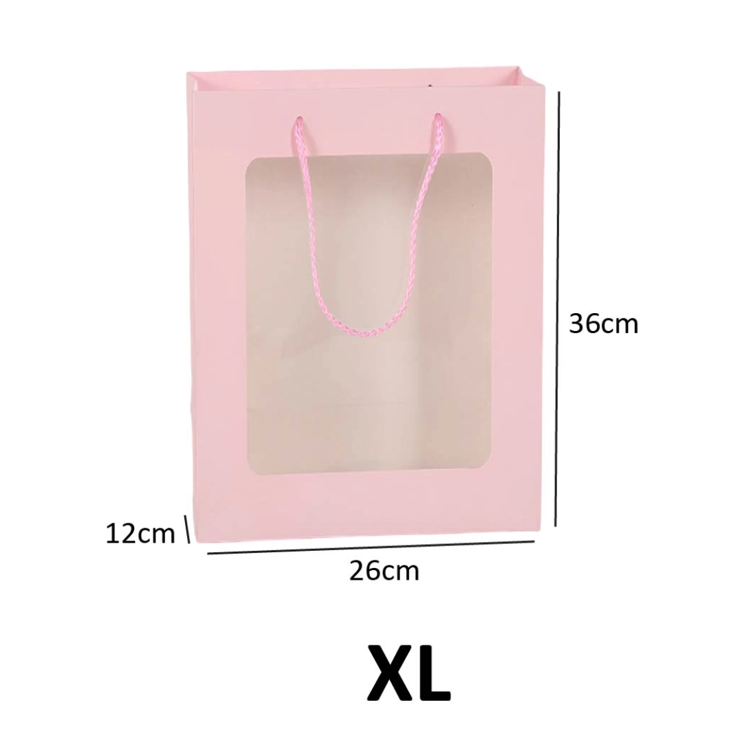 Paper Bag with Window for Doorgift XL: 32cm x 26cm x 12cm Pink