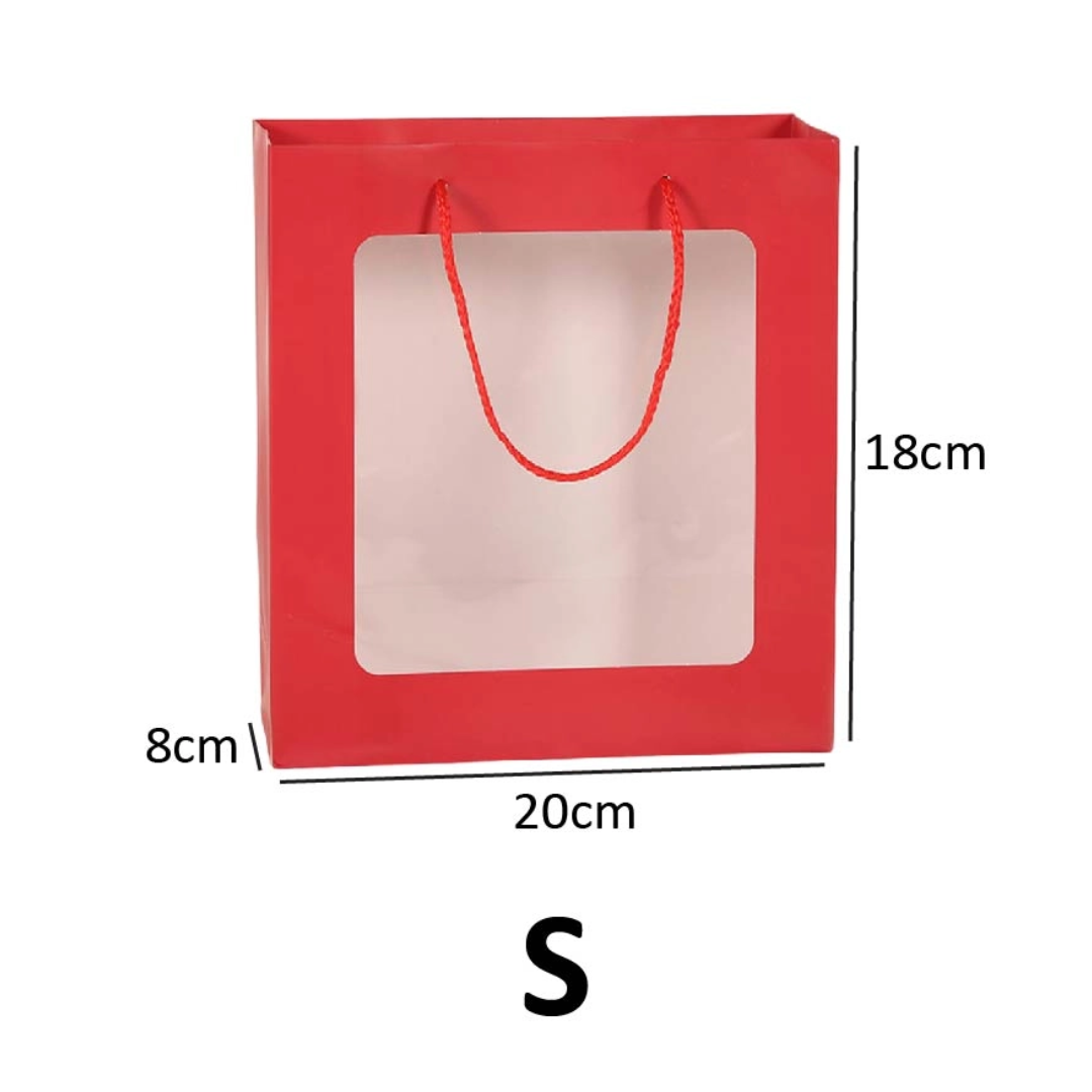 Paper Bag with Window for Doorgift S: 20cm x 18cm x 8cm Red