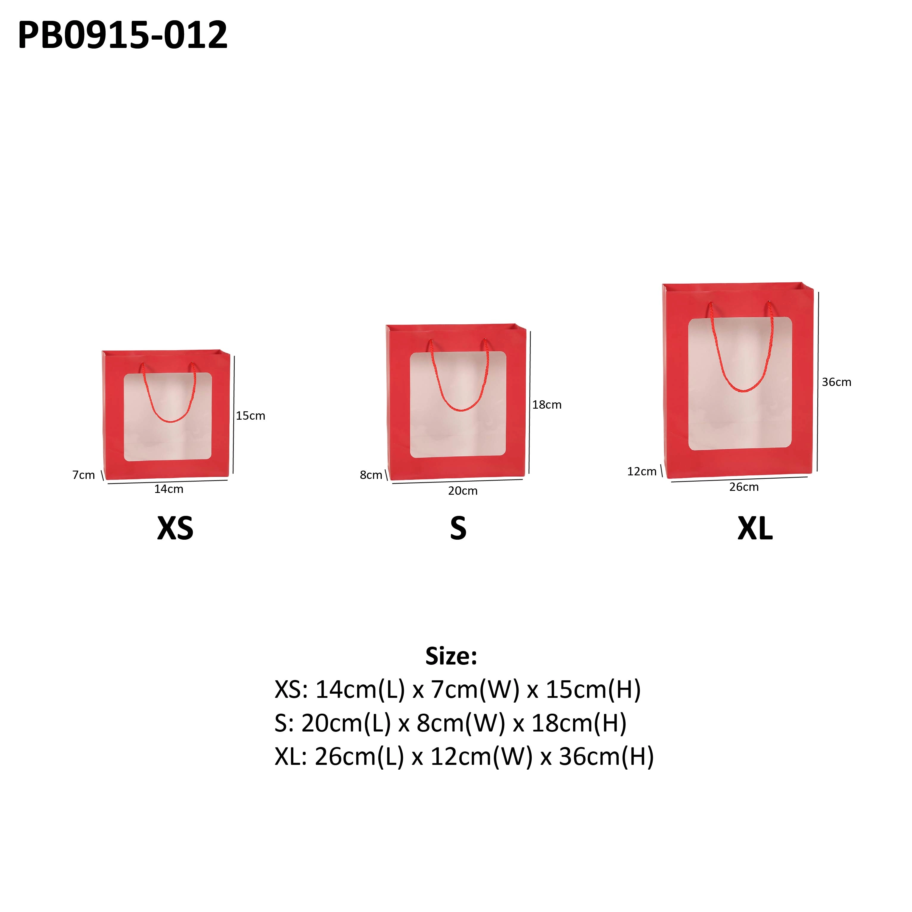 Paper Bag with Window for Doorgift S: 20cm x 18cm x 8cm Red