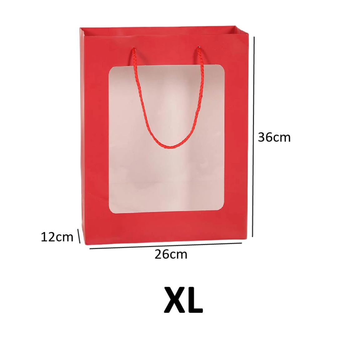 Paper Bag with Window for Doorgift XL: 32cm x 26cm x 12cm Red