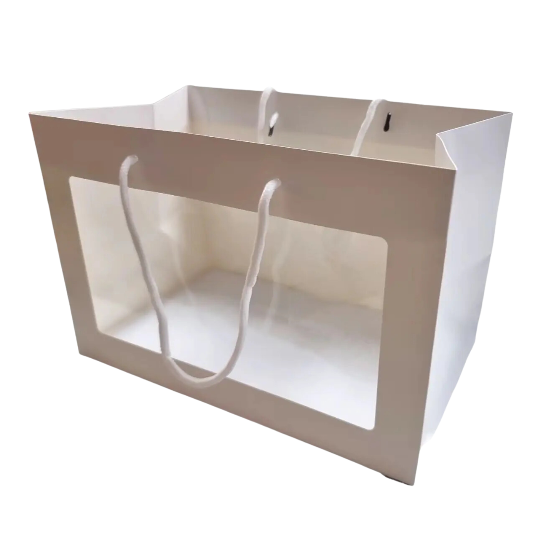 Rectangular Shaped White Gift Bag With PVC Window 30cm (L) x 20cm (H) x 18cm (W)
