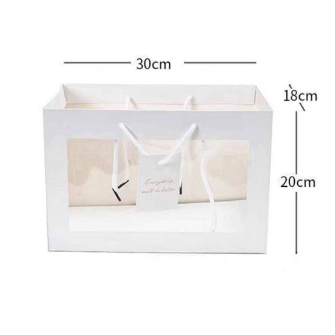 Rectangular Shaped White Gift Bag With PVC Window 30cm (L) x 20cm (H) x 18cm (W)