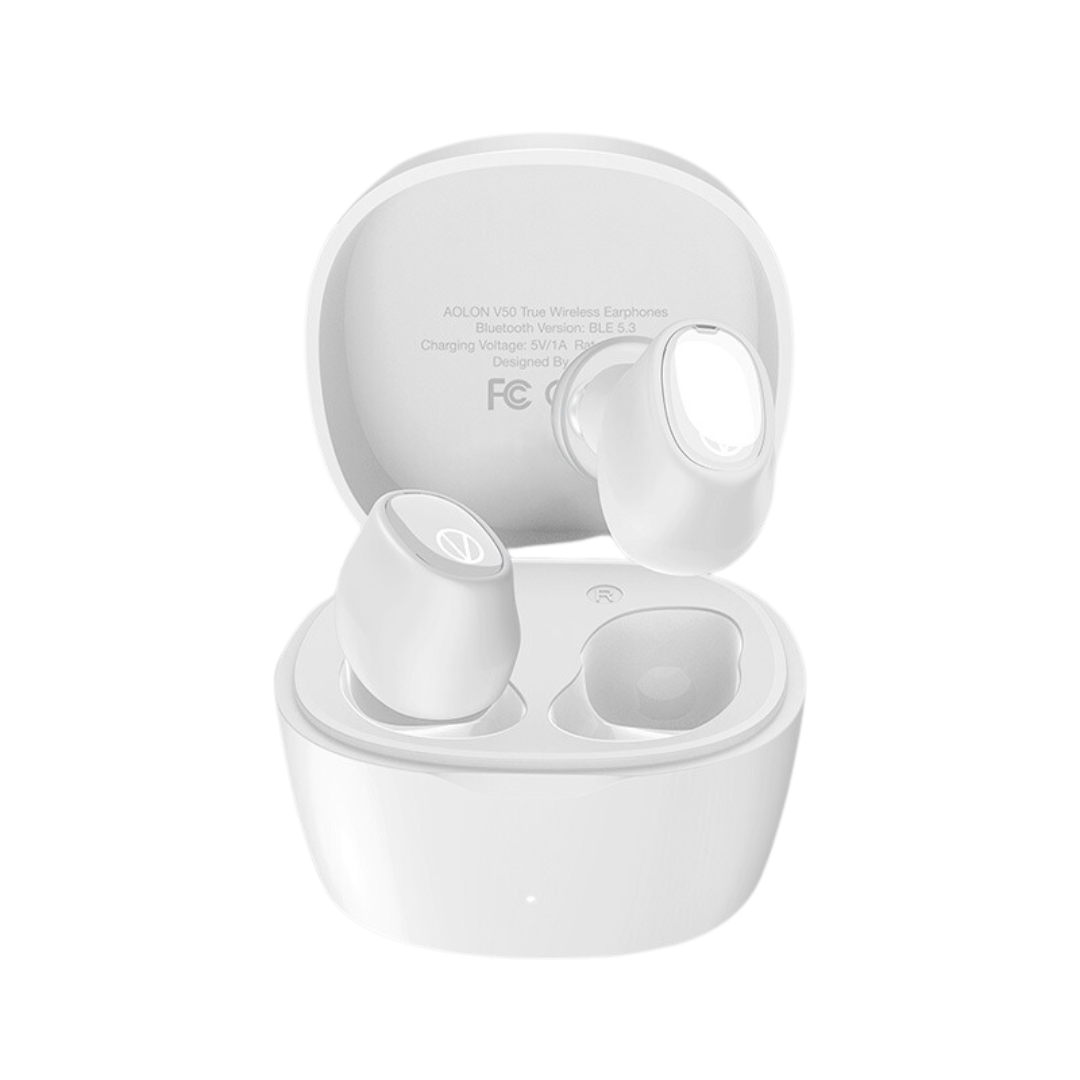 Aolon V50 TWS Bluetooth Earphone Bass Stereo Wireless Noise Reduction Long Battery Life - White